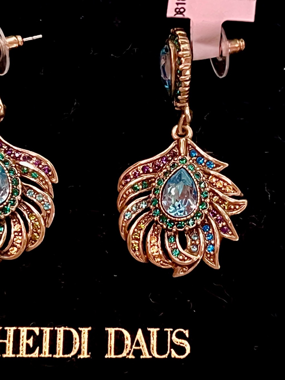 NWT Heidi Daus Pretty As A Peacock Crystal Feather Earrings - Picture 6 of 16